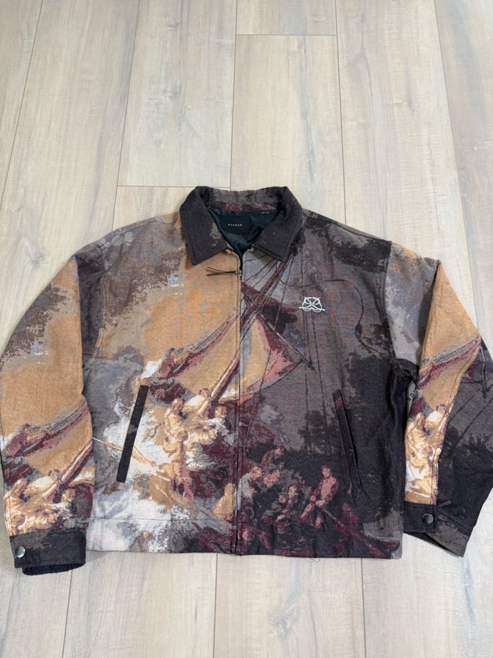 PacSun Brown Multicolor Printed Zip Bomber Jacket